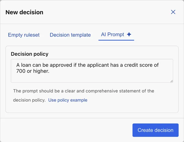 Creating a decision from a plain-English policy in SmartDecision
